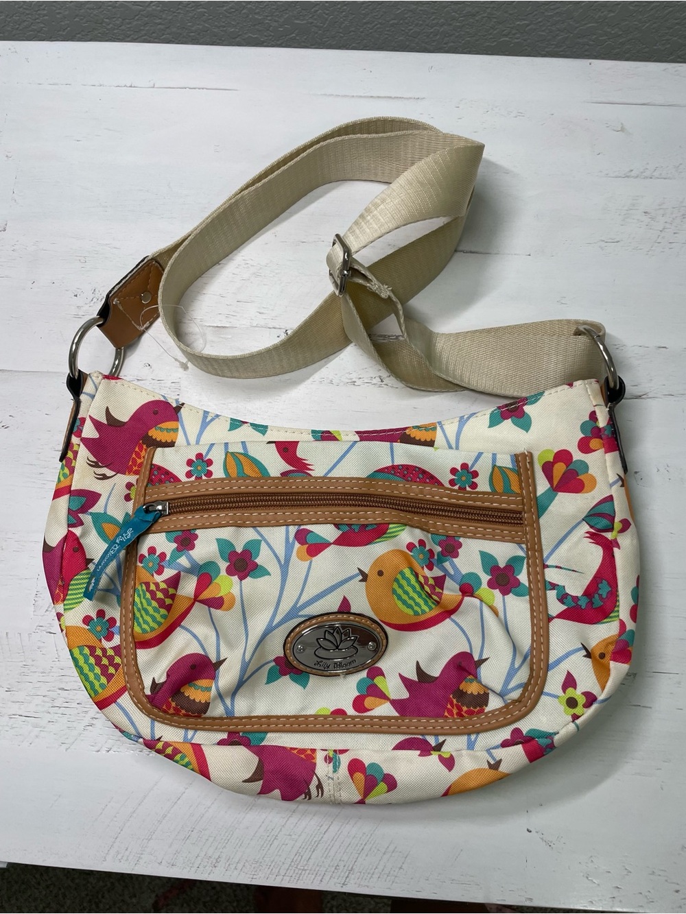 Lily Bloom Colorful Bird Print Crossbody Purse Floral Canvas Handbag
